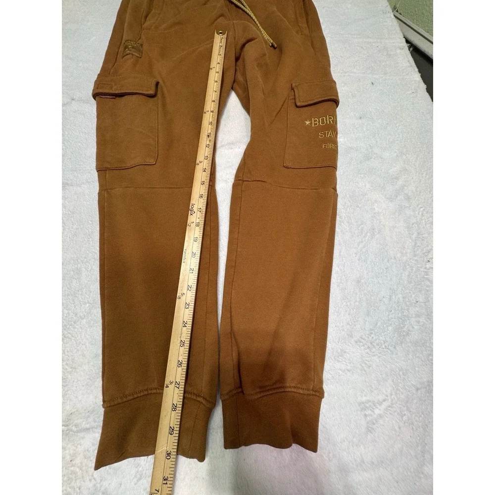 Born Fly Men's Mustard Yellow Sweatpants Size Large Cargo Pants Embroidered  Y2K